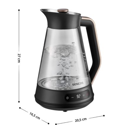 Sencor - Elektrinis virdulys su temperatūros reguliavimu 1,5 l 2150W/230V juodas/rožinio aukso