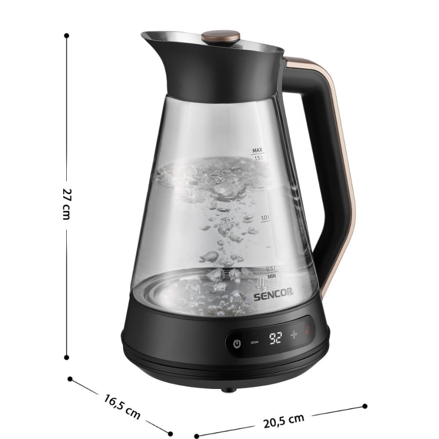 Sencor - Elektrinis virdulys su temperatūros reguliavimu 1,5 l 2150W/230V juodas/rožinio aukso