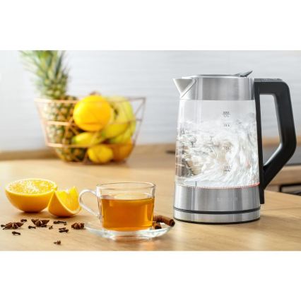 Sencor - Elektrinis virdulys su temperatūros reguliavimu 1,7 l 2200W/230V matinis chromas/juodas