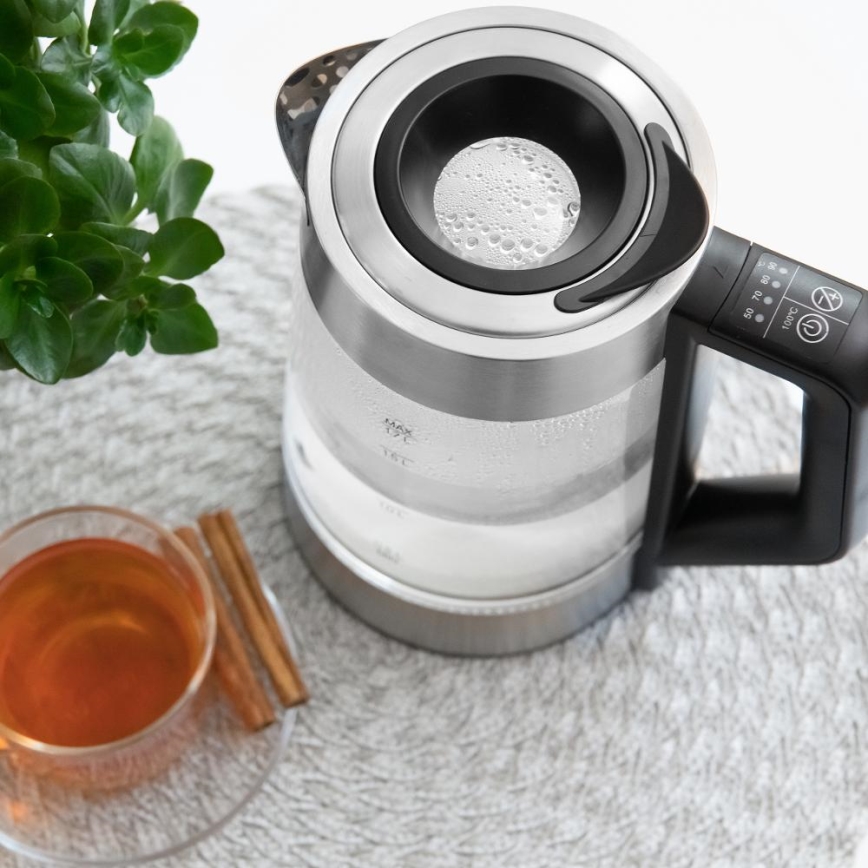 Sencor - Elektrinis virdulys su temperatūros reguliavimu 1,7 l 2200W/230V matinis chromas/juodas