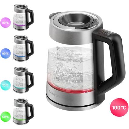 Sencor - Elektrinis virdulys su temperatūros reguliavimu 1,7 l 2200W/230V matinis chromas/juodas