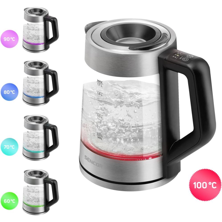 Sencor - Elektrinis virdulys su temperatūros reguliavimu 1,7 l 2200W/230V matinis chromas/juodas