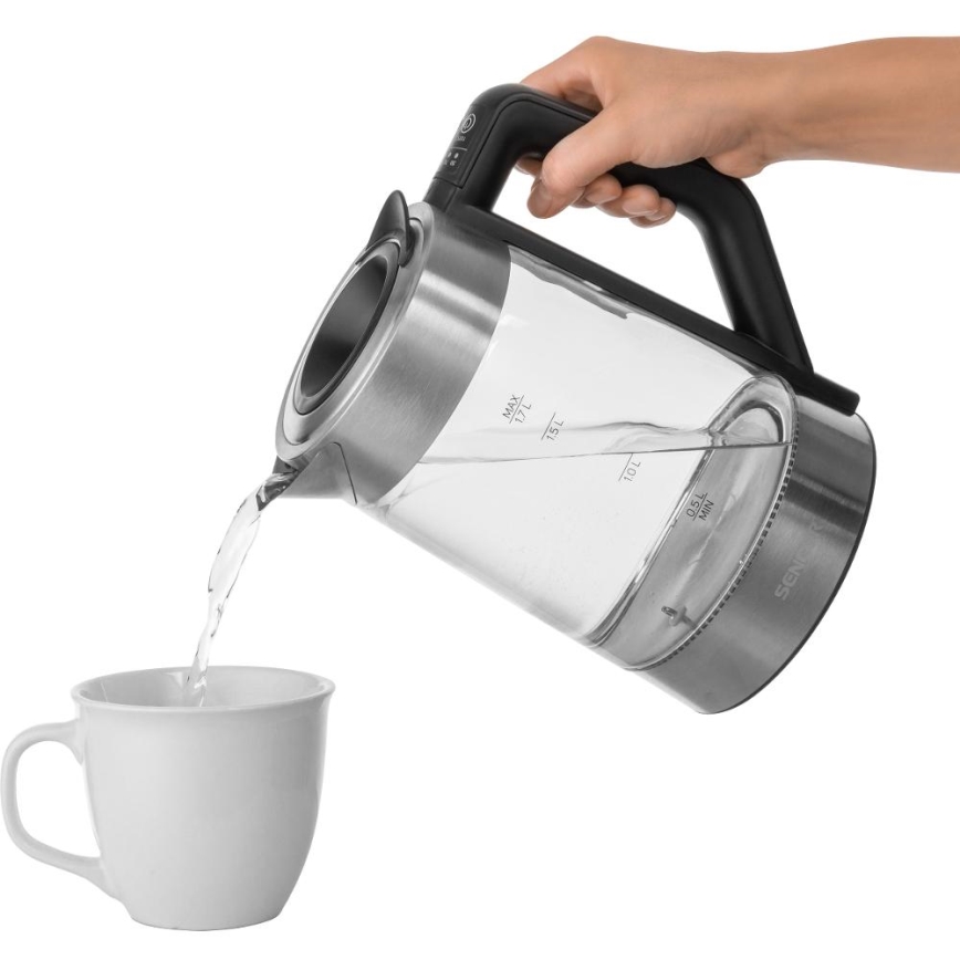 Sencor - Elektrinis virdulys su temperatūros reguliavimu 1,7 l 2200W/230V matinis chromas/juodas