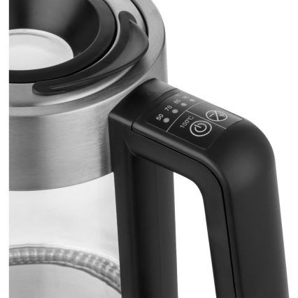 Sencor - Elektrinis virdulys su temperatūros reguliavimu 1,7 l 2200W/230V matinis chromas/juodas