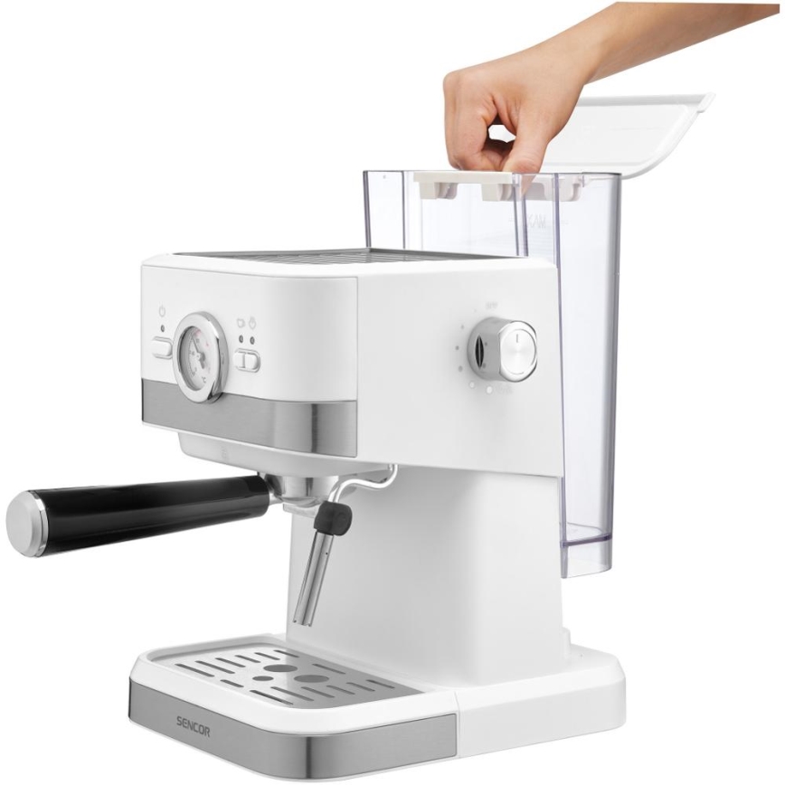Sencor - Espreso kavos aparatas su svirtimi 1050W/230V baltas/matinis chromas