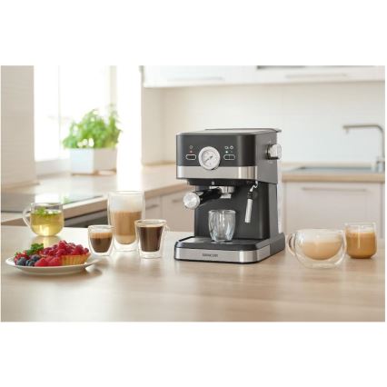 Sencor - Espreso kavos aparatas su svirtimi 1050W/230V juodas/matinis chromas