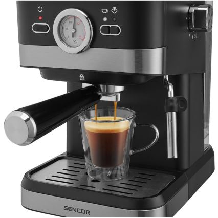 Sencor - Espreso kavos aparatas su svirtimi 1050W/230V juodas/matinis chromas