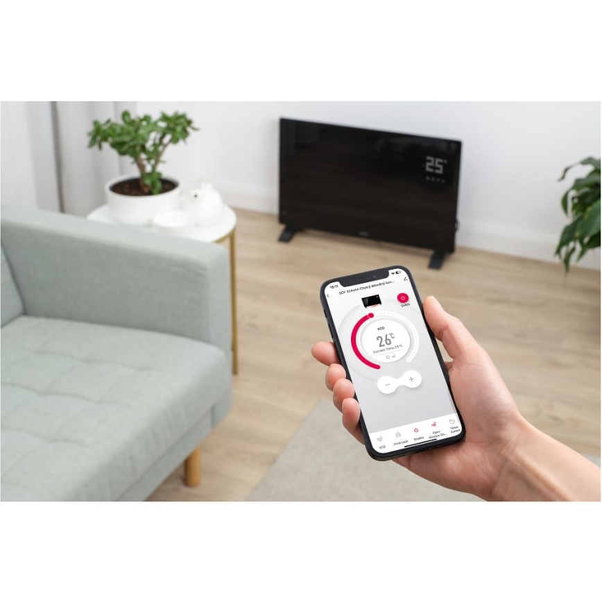 Sencor - išmanusis elektrinis šildytuvas/konvektorius 2000 W/230 V IP24 Wi‑Fi juodas + nuotolinis valdymas