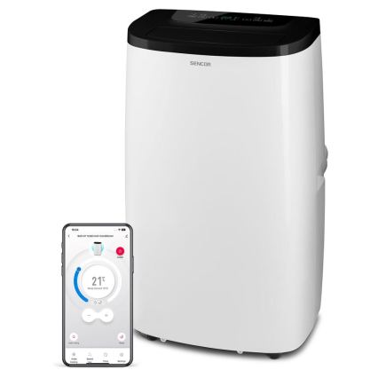 Sencor - išmanus nešiojamas oro kondicionierius 4 viename, įskaitant visą komplektaciją, 1700 W/230 V, 12000 BTU, Wi‑Fi, baltas + nuotolinis valdymo pultas