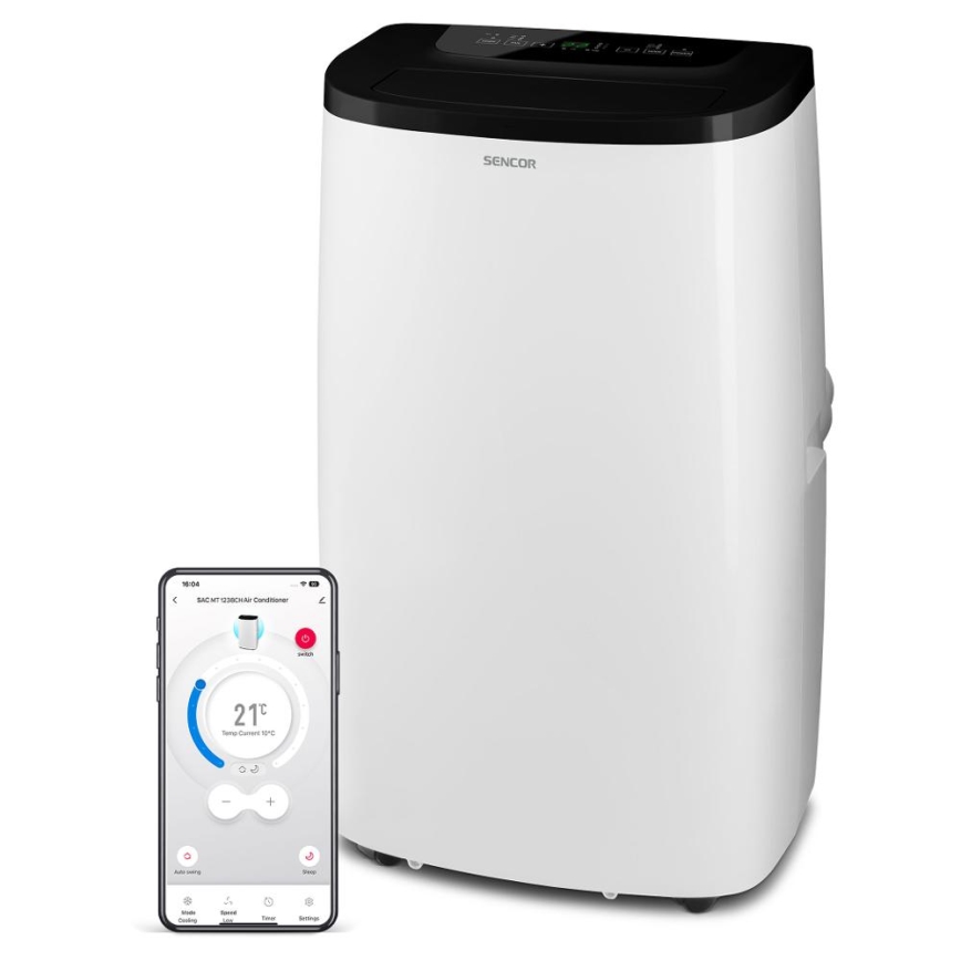 Sencor - išmanus nešiojamas oro kondicionierius 4 viename, įskaitant visą komplektaciją, 1700 W/230 V, 12000 BTU, Wi‑Fi, baltas + nuotolinis valdymo pultas