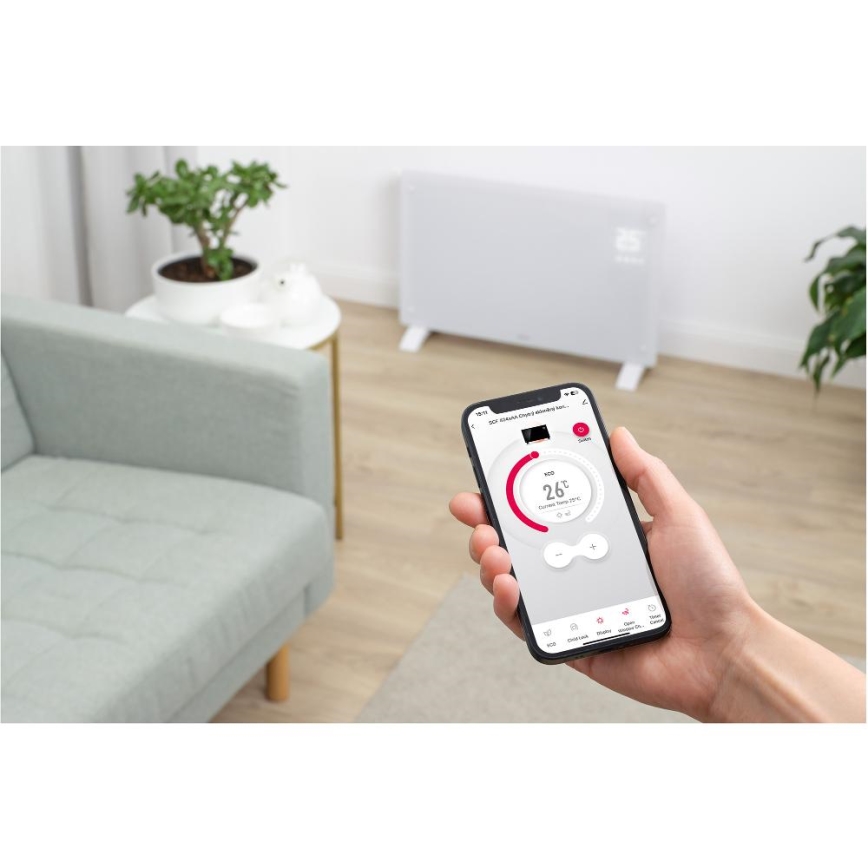 Sencor - Išmanusis elektrinis tiesioginis šildytuvas/konvektorius 2000W/230V IP24 Wi-Fi balta + nuotolinio valdymo pultas