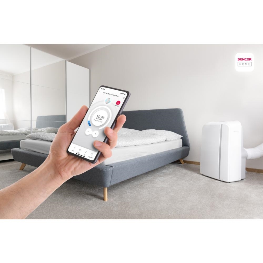 Sencor - Išmanusis mobilus oro kondicionierius 3in1 su visais priedais 1450W/230V 12000 BTU Wi-Fi balta + nuotolinio valdymo pultas