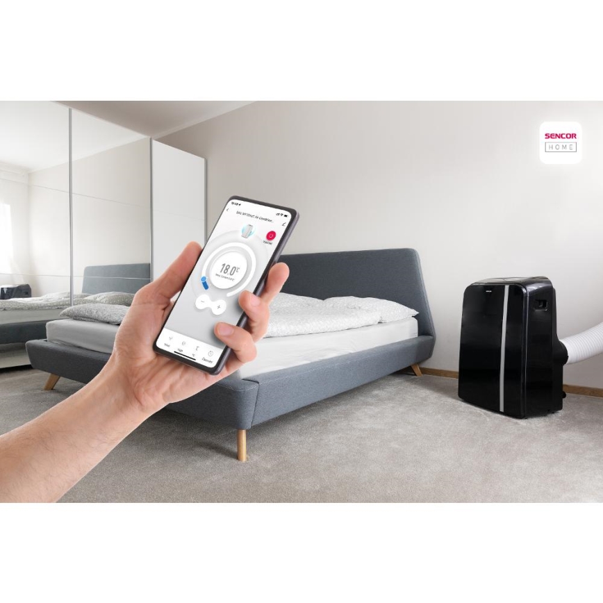 Sencor - Išmanusis mobilus oro kondicionierius 3in1 su visais priedais 1450W/230V 12000 BTU Wi-Fi juoda + nuotolinio valdymo pultas