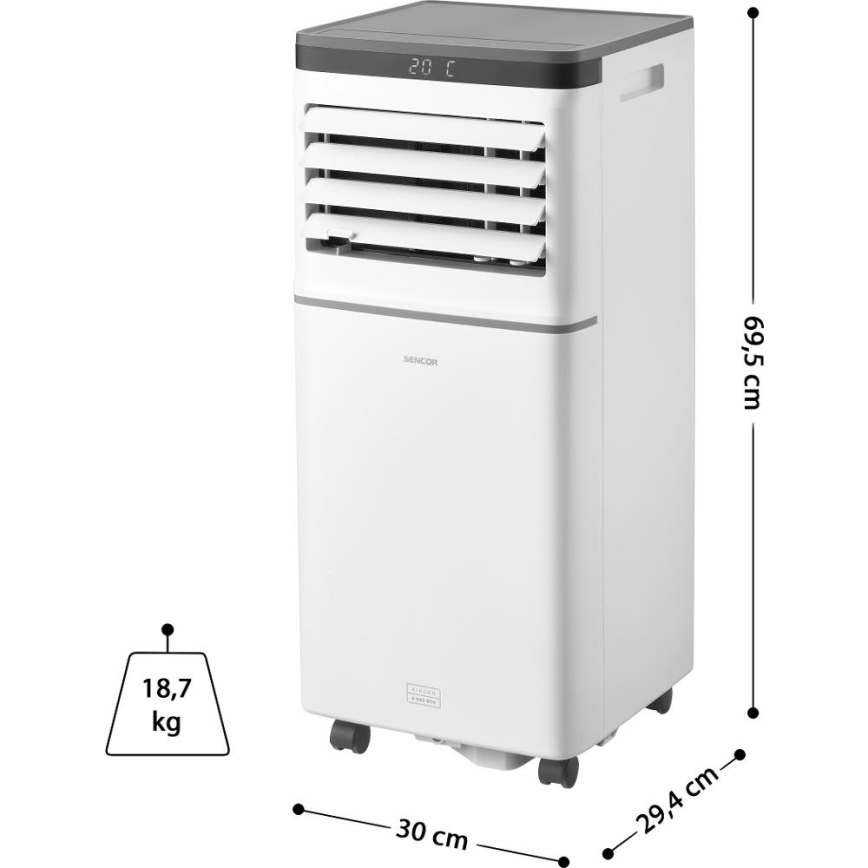 Sencor - Išmanus mobilus oro kondicionierius 3 viename su pilnu priedų komplektu 815W/230V 8000 BTU Wi-Fi baltas + nuotolinis valdymas
