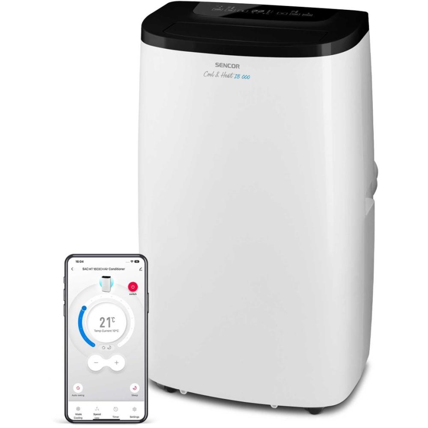 Sencor - Išmanus mobilus oro kondicionierius 4v1 įskaitant visus priedus 1750W/230V 18000 BTU Wi-Fi balta + nuotolinis valdymas