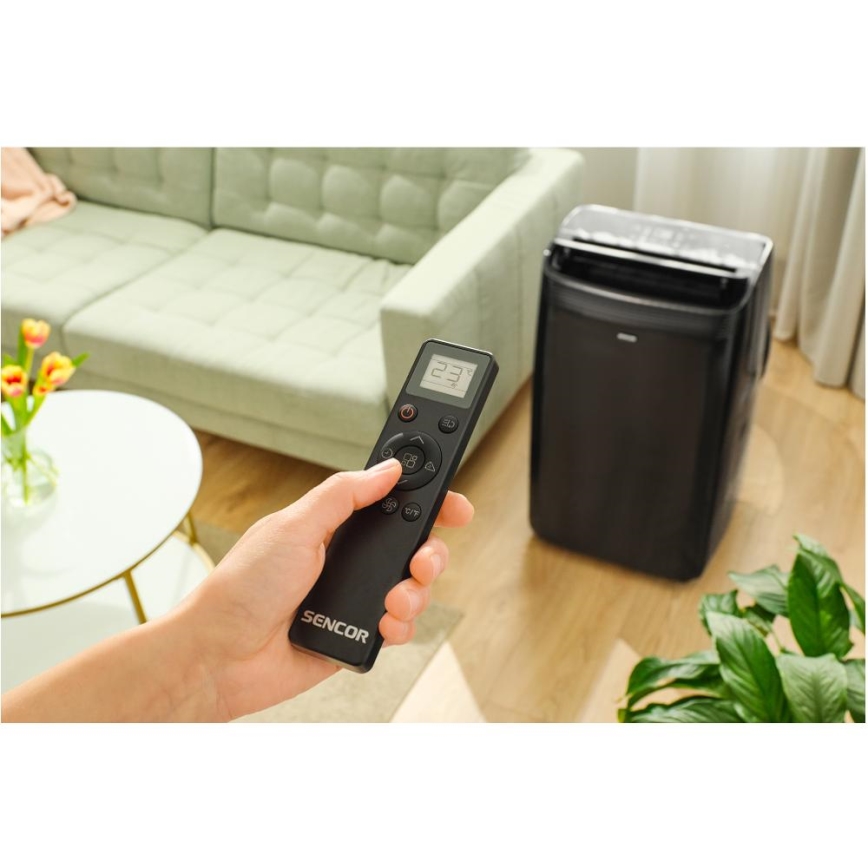 Sencor - Išmanusis mobilus oro kondicionierius įskaitant pilnus priedus 900W/230V 9000 BTU Wi-Fi juoda + nuotolinio valdymo pultas