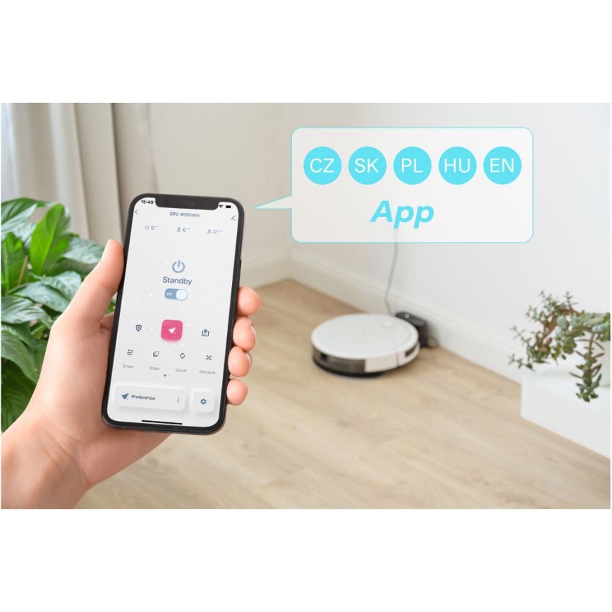 Sencor - Išmanusis robotas dulkių siurblys su šluoste 2in1 28W/2600 mAh Wi-Fi balta + nuotolinio valdymo pultas