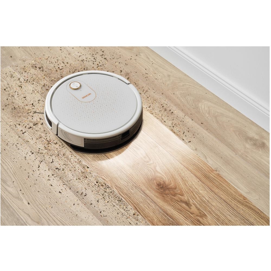 Sencor - Išmanusis robotas dulkių siurblys su šluoste 2in1 28W/2600 mAh Wi-Fi balta + nuotolinio valdymo pultas