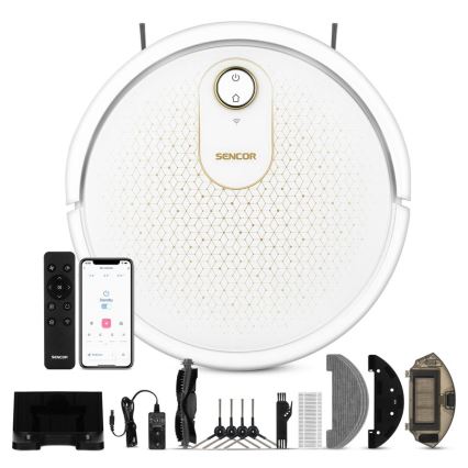 Sencor - Išmanusis robotas dulkių siurblys su šluoste 2in1 28W/2600 mAh Wi-Fi balta + nuotolinio valdymo pultas