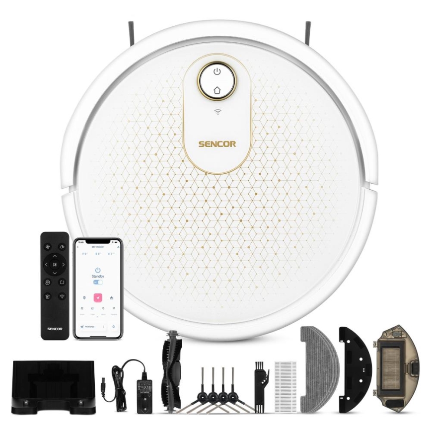 Sencor - Išmanusis robotas dulkių siurblys su šluoste 2in1 28W/2600 mAh Wi-Fi balta + nuotolinio valdymo pultas