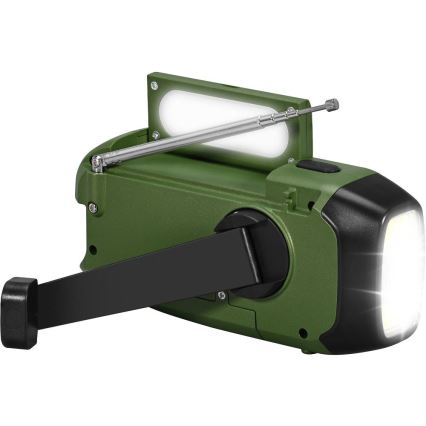 Sencor - Kempingo radijas su saulės baterija ir LED žibintuvėliu 5V/2000 mAh IPX4 žalia