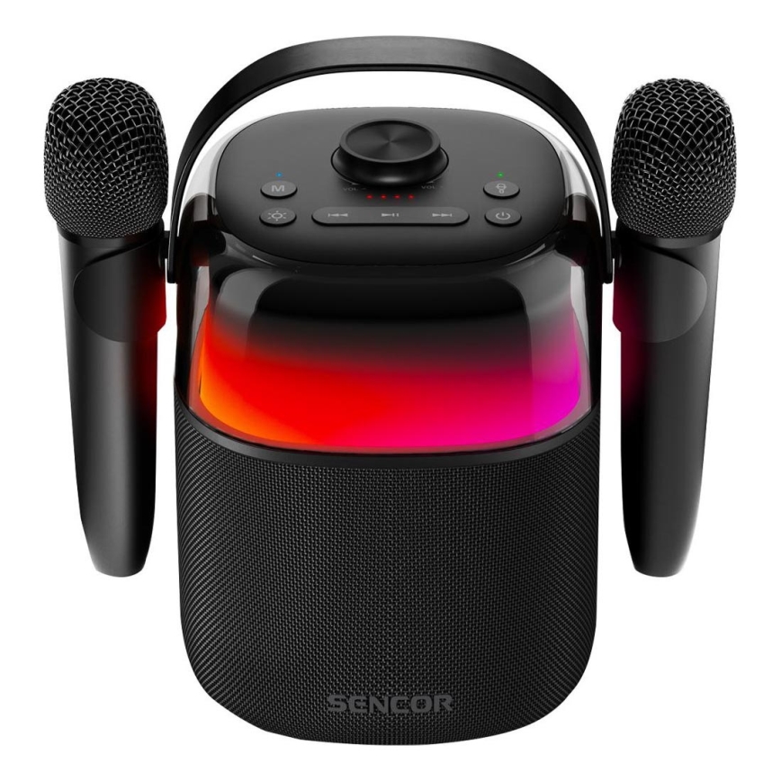 Sencor - LED RGB Garsiakalbis su belaidžiu mikrofonu 35W 8000 mAh + 2x 1800 mAh IPX5 juoda