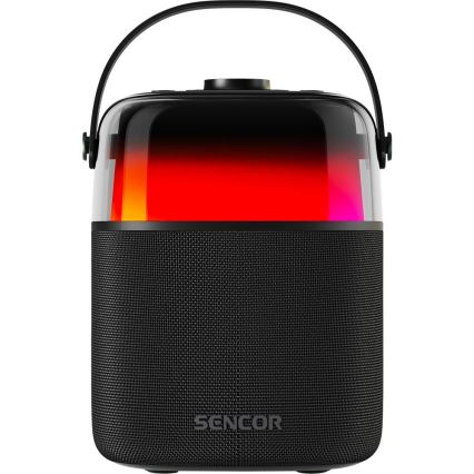 Sencor - LED RGB Garsiakalbis su belaidžiu mikrofonu 35W 8000 mAh + 2x 1800 mAh IPX5 juoda