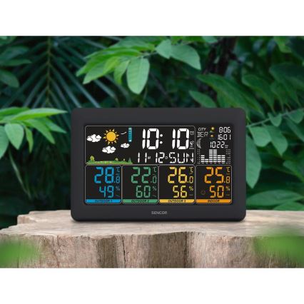 Sencor - Meteorologinė stotelė su spalvotu LCD ekranu + 3 jutikliai 3xAA + 6xAA juoda