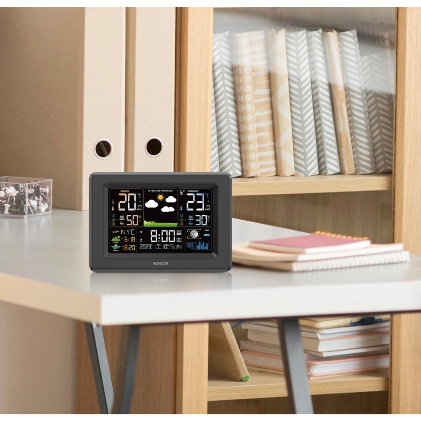 Sencor - meteorologinė stotelė su spalvotu LCD ekranu 3xAA + 2xAA juoda