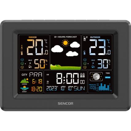 Sencor - meteorologinė stotelė su spalvotu LCD ekranu 3xAA + 2xAA juoda