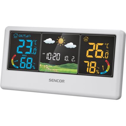 Sencor - Meteorologinė stotelė su spalvotu LCD ekranu 3xAAA + 2xAA balta