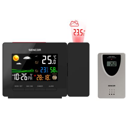 Sencor - Orų stotis Su spalva LCD display, žadintuvas ir projektorius 2xAA + 2xAAA