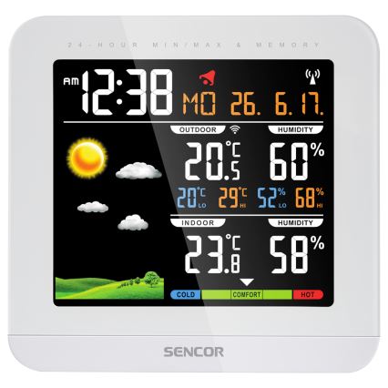 Sencor - Meteorologinė stotis su spalvotu LCD ekranu ir žadintuvu 3xAAA