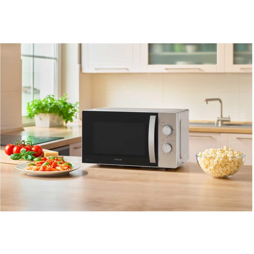 Sencor - Mikrobangų krosnelė su grilio funkcija 700W/1000W/230V 20 l matinis chromas