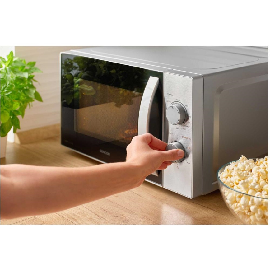Sencor - Mikrobangų krosnelė su grilio funkcija 700W/1000W/230V 20 l matinis chromas
