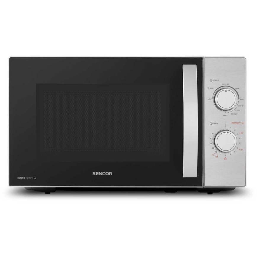 Sencor - Mikrobangų krosnelė su grilio funkcija 700W/1000W/230V 20 l matinis chromas
