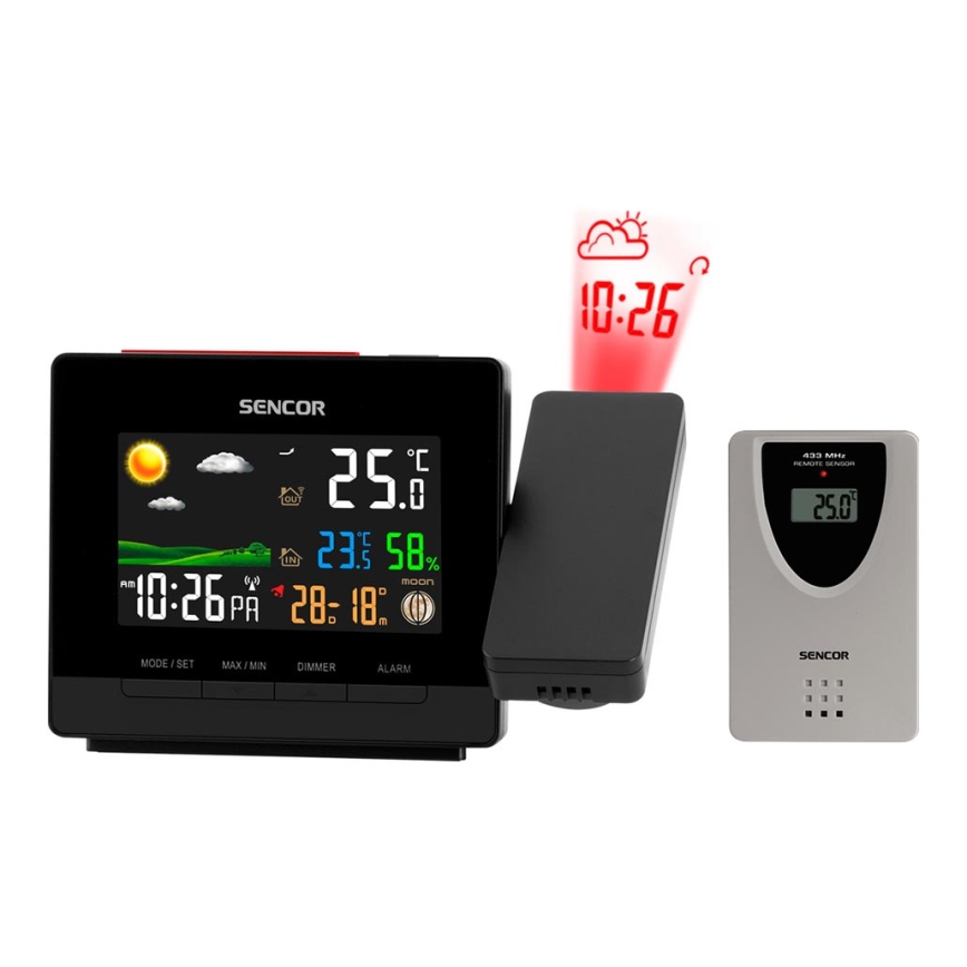 Sencor - Orų stotis Su spalva LCD display, žadintuvas ir projektorius 2xAA + 2xAAA