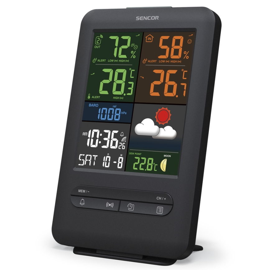 Sencor - Orų stotis su spalvotu LCD ekranu 5V/1xCR2032 + 2xAA