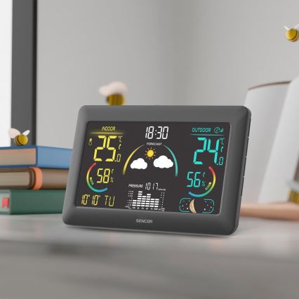 Sencor - Orų stotis su spalvotu LCD ekranu ir žadintuvas 3xAA