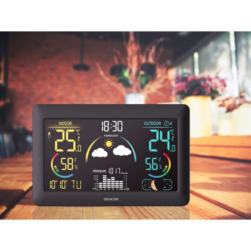 Sencor - Orų stotis su spalvotu LCD ekranu ir žadintuvas 3xAA