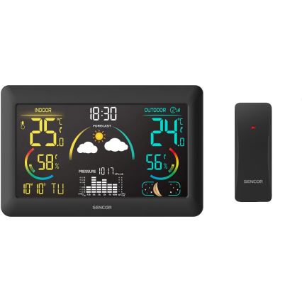 Sencor - Orų stotis su spalvotu LCD ekranu ir žadintuvas 3xAA