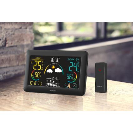 Sencor - Orų stotis su spalvotu LCD ekranu ir žadintuvas 5V 3xAA + 2xAA