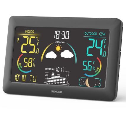 Sencor - Orų stotis su spalvotu LCD ekranu ir žadintuvas 5V 3xAA + 2xAA