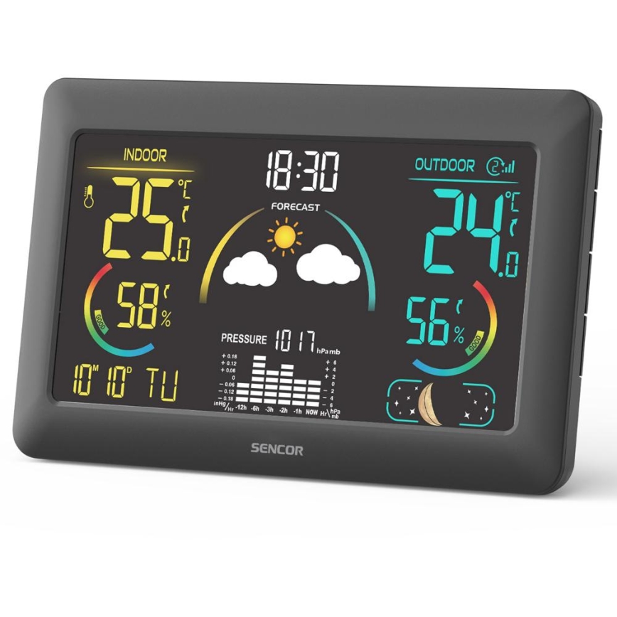 Sencor - Orų stotis su spalvotu LCD ekranu ir žadintuvas 5V 3xAA + 2xAA