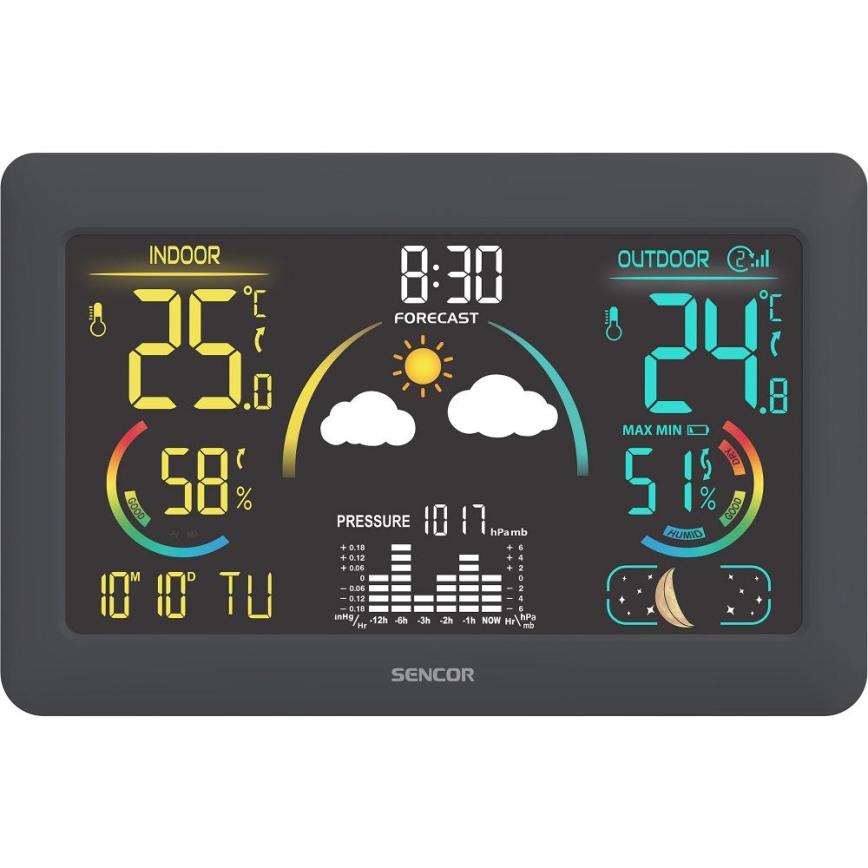 Sencor - Orų stotis su spalvotu LCD ekranu ir žadintuvas 5V 3xAA + 2xAA