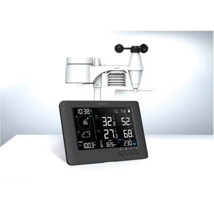 Sencor - Profesionali meteorologinė stotelė su spalvotu LCD ekranu ir žadintuvu 5V/1xCR2032 + 3xAA Wi-Fi