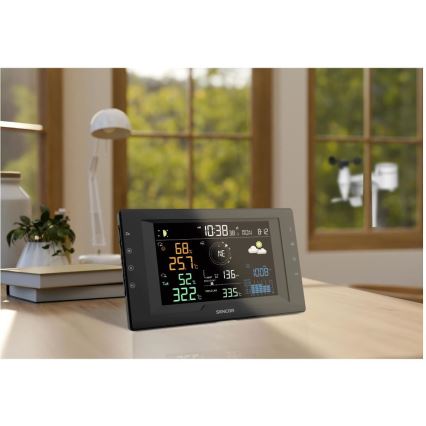 Sencor - Profesionali meteorologinė stotelė su spalvotu LCD ekranu ir žadintuvu 5V/1xCR2032 + 3xAA