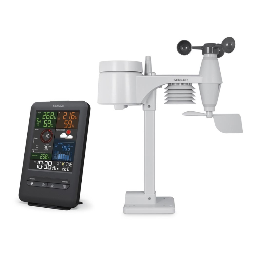 Sencor - Profesionali meteorologinė stotis su LCD ekranu ir žadintuvas 1xCR2032 + 3xAA