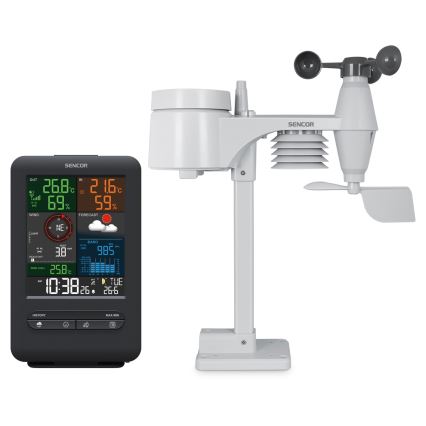 Sencor - Profesionali meteorologinė stotis su LCD ekranu ir žadintuvas 1xCR2032 + 3xAA