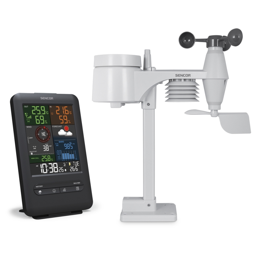 Sencor - Profesionali meteorologinė stotis su LCD ekranu ir žadintuvas 1xCR2032 + 3xAA